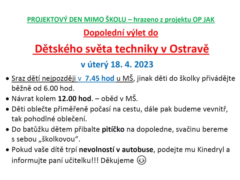 Dopolední výlet do Dětského světa techniky v Ostravě