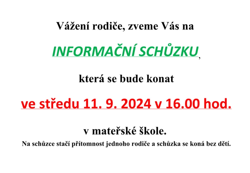 INFORMAČNÍ SCHŮZKA RODIČŮ V MŠ